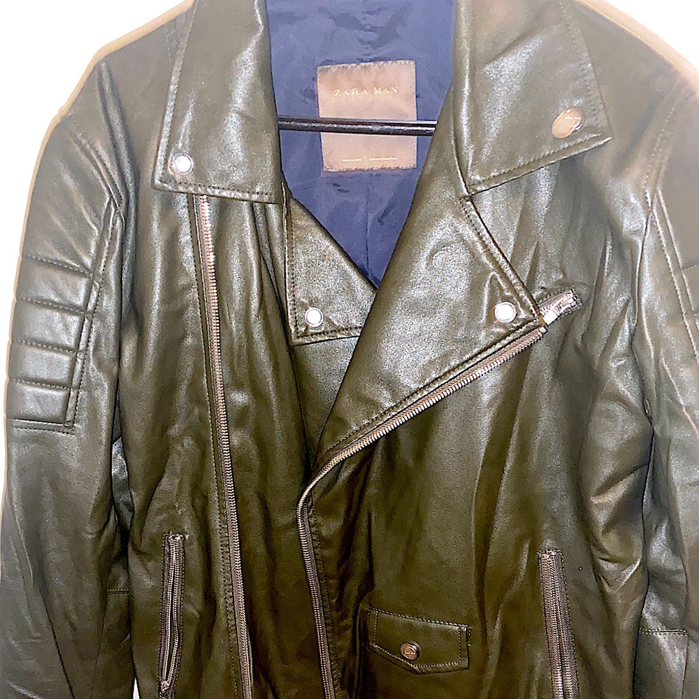 Dark grey Zara men’s leather jacket